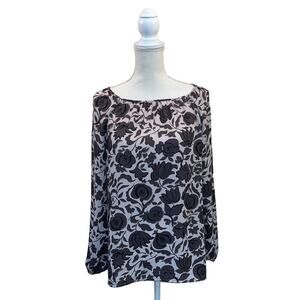 Ann Taylor Loft Medium M Floral Blouse Top Shirt Black Gray Pastel